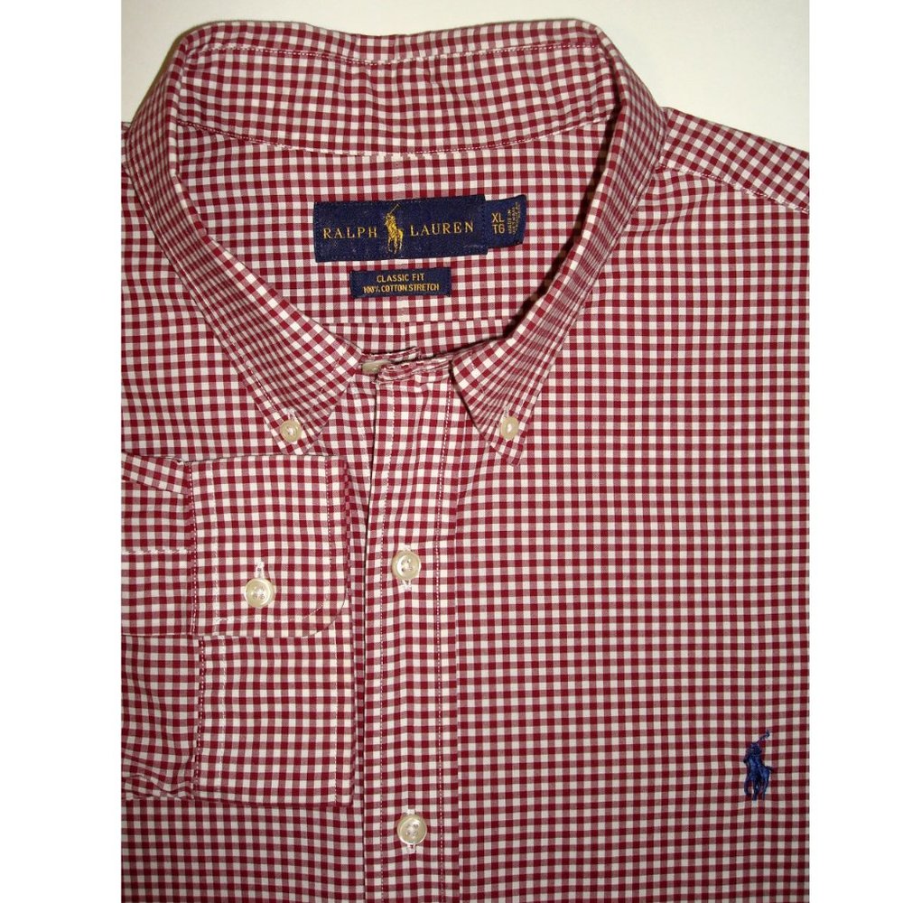 New! POLO RALPH LAUREN Stretch Classic Fit Maroon & White Checked Shirt